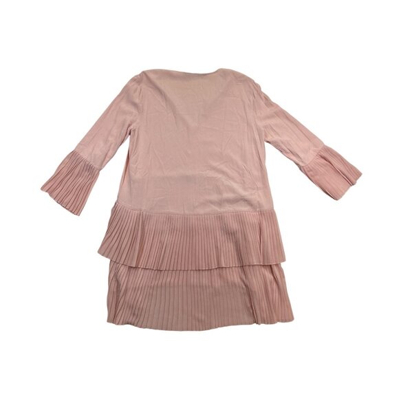 Zara Woman Dress Tunic Medium Pink‎ Pleated Tiered Layer Bell Sleeves - Picture 4 of 8